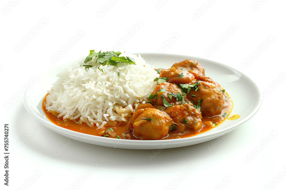 Japanese curry served on a plate isolated on a white background
Japanese curry served on a plate isolated on a white background