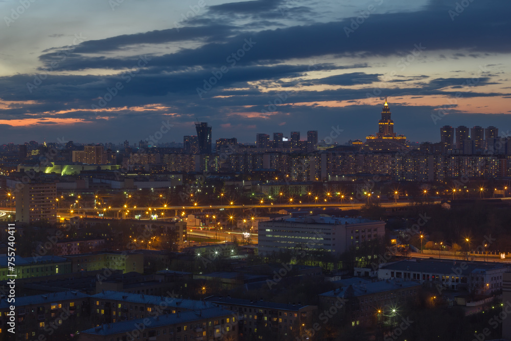 Residential area in front of Khodynka Field at summer night in Moscow, Russia