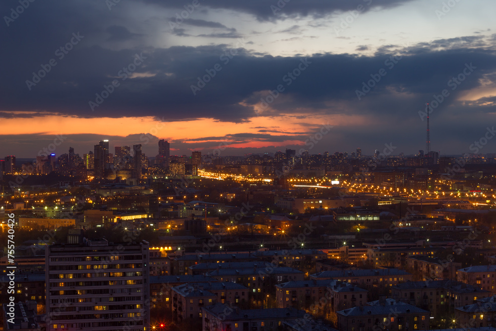 Sleeping area in Northern Administrative District at summer night in Moscow, Russia