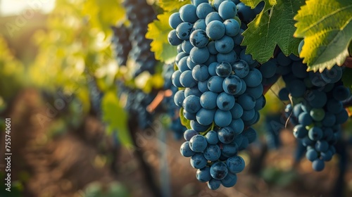 Close-up of dense clusters of grapes in a vineyard capturing the essence of a fruitful harvest.