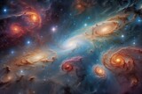 Cosmic swirls of galaxies and stars creating a mesmerizing celestial landscape. Swirling Galaxies and Stellar Spectacle