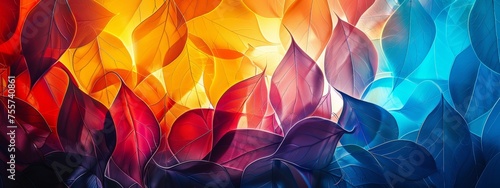 Abstract colorful leaves in a gradient flow, representing autumnal hues and organic beauty.