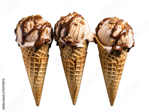 set of hazelnut ice cream in a cown isolated on transparent background, transparency image, removed background