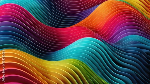 3D wavy pattern background features elegant, multicolored stripes undulating in a rhythmic sequence, gradient transitions, soft shadows casting depth, abstract striped design, ultra realistic