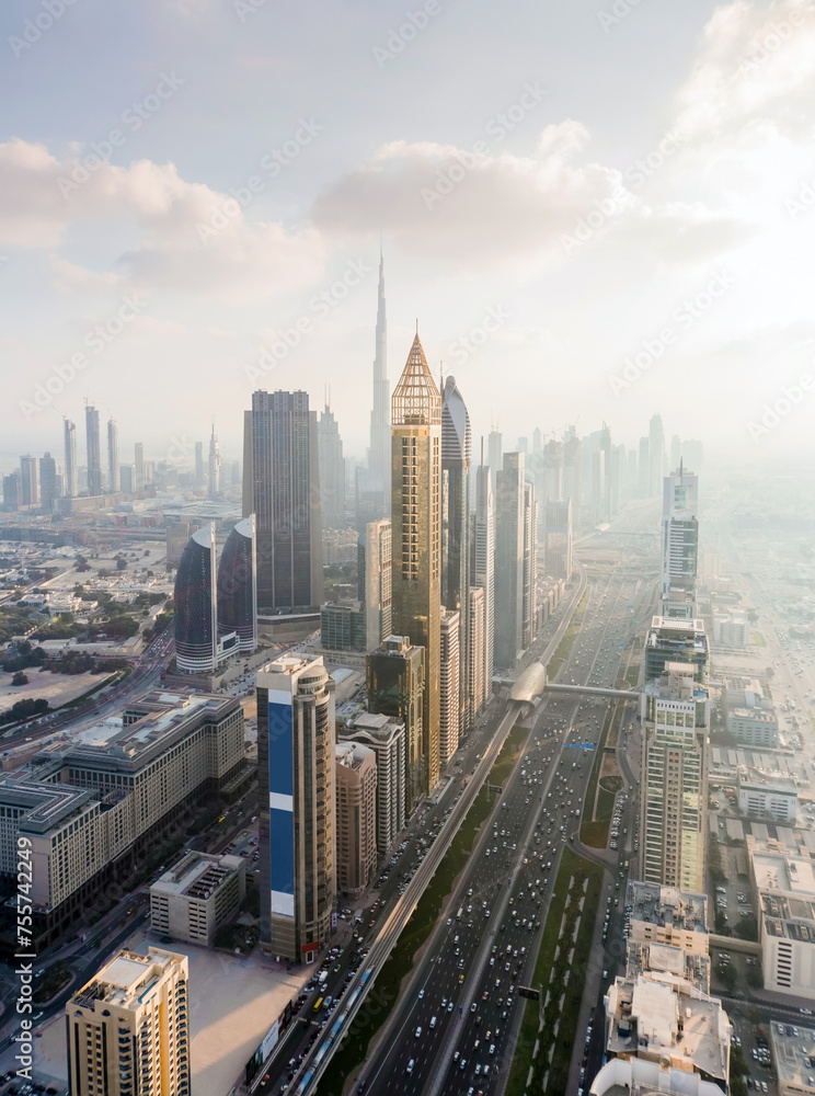 Sheikh Zayed highway, Rose Rayhaan by Rotana, Ahmed Abdul Rahim Al Attar Tower in Dubai, UAE