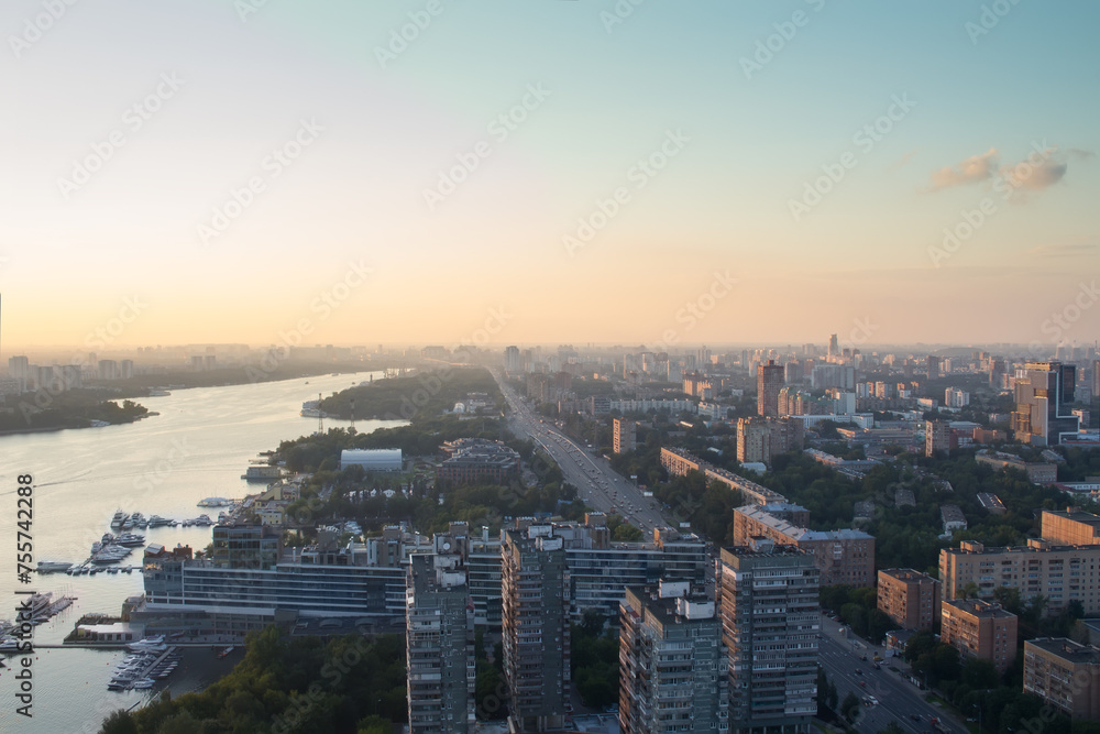 Leningradskoe highway, Voykovsky District, apartment complex Yacht town at evening in Moscow, Russia