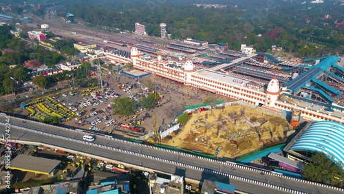 Aerial view of Varanashi railway Station, Drone view railway station  photo