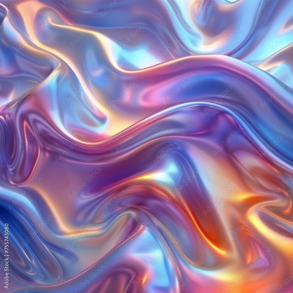 Shimmering iridescent waves create a mesmerizing metallic effect on this holographic background texture. Shimmering iridescent waves create a mesmerizing metallic effect on this holographic background texture.