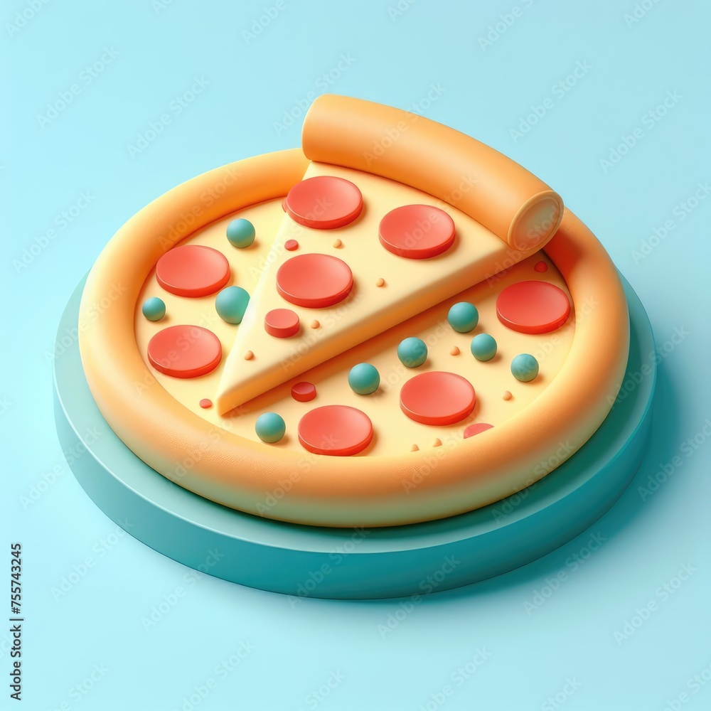 3D Icon of Pizza. Soft shapes 3D illustration with delicate pastel colors. 3D Icon of Pizza. Soft shapes 3D illustration with delicate pastel colors.