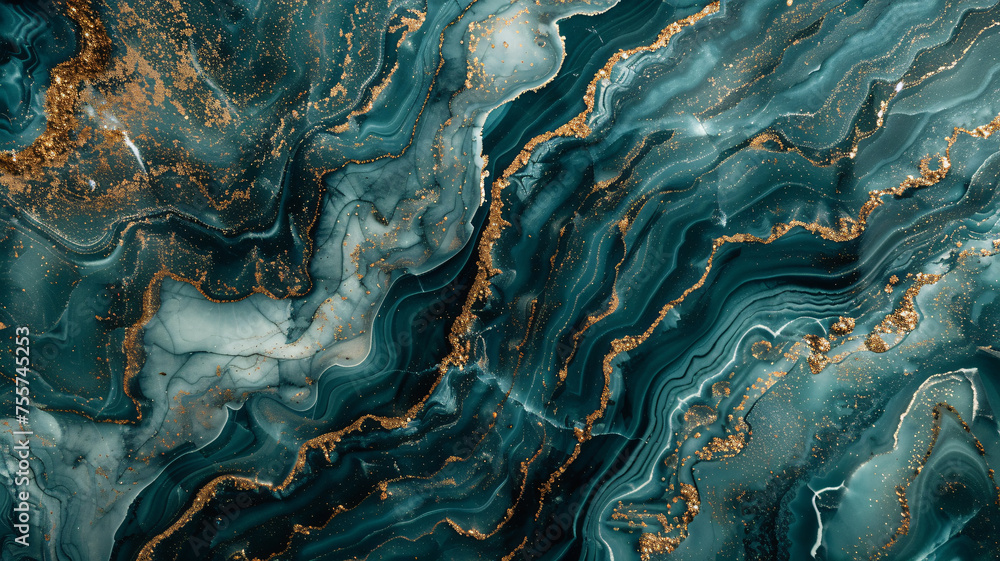Gold luid art marbling paint textured background in dark sage green color Gold luid art marbling paint textured background in dark sage green color