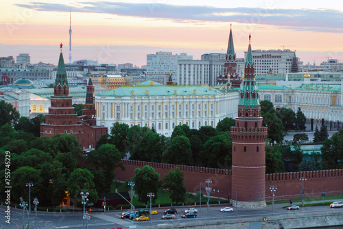 Grand Kremlin Palace, Towers of Kremlin at summer evening in Moscow, Russia photo