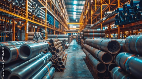 Stacks of high-grade steel and aluminum pipes await shipment in the warehouse, a testament to the robust steel industry.