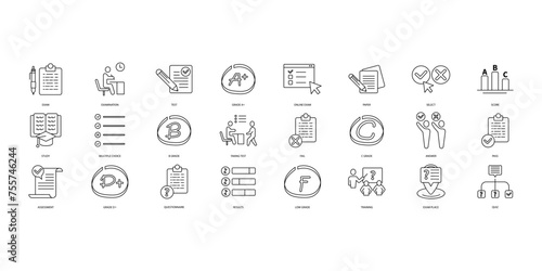 Exam icons set. Set of editable stroke icons.Vector set of Exam
