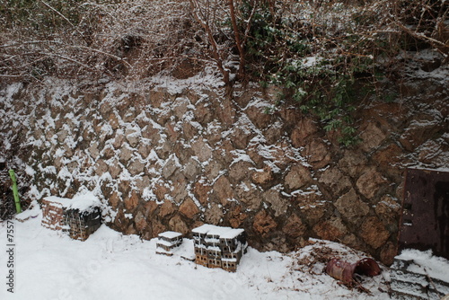 Korea's winter, a cozy winter house, and a snowy Seoul garden. photo