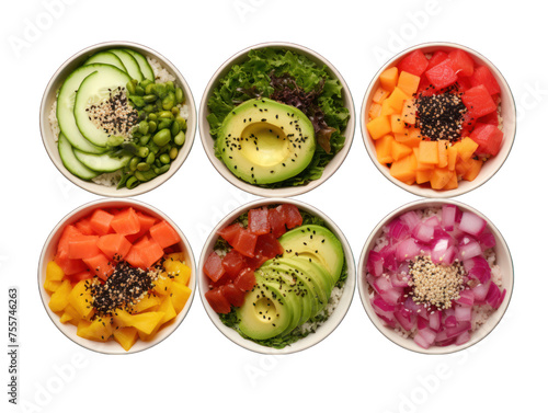 poke bowl collection set isolated on transparent background, transparency image, removed background