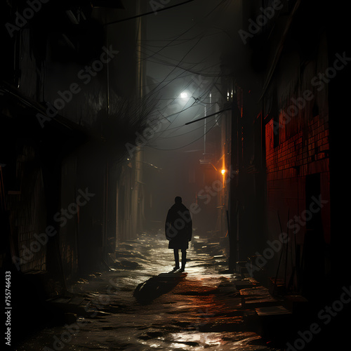 A mysterious figure in a dark alleyway. 
