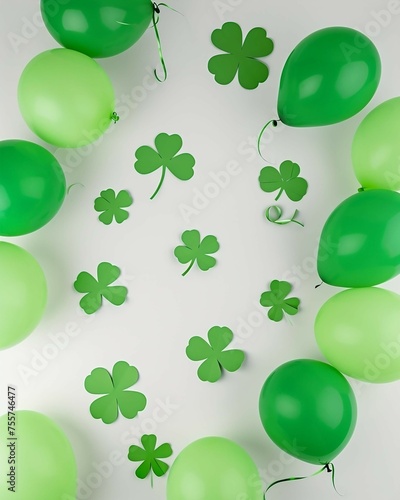 Green balloons and shamrock leaves for St. Patrick's Day celebration
