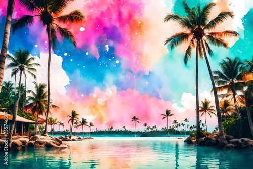 watercolor palm trees illustration photo