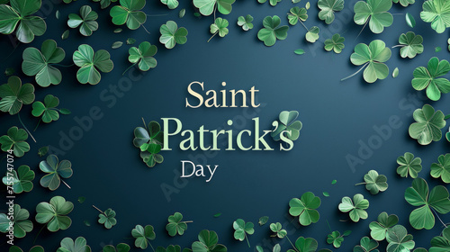 Saint Patrick's Day festive background with a vibrant array of green shamrock leaves and stylish holiday typography. © Riz