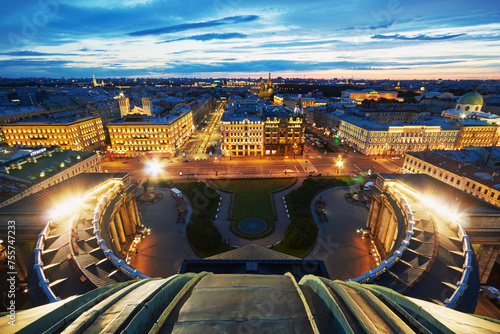 View at night Nevsky Prospekt in St.Petersburg from cupola of Kazan Cathedral. photo