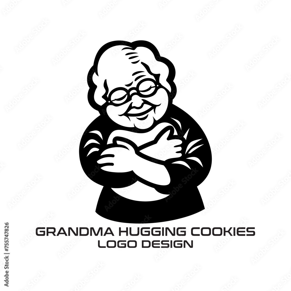 Grandma Hugging Cookies Vector Logo Design