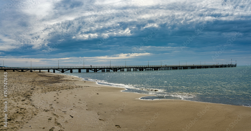 Panoramic views taken from the Caricatore bridge of the town of Forte dei Marmi Lucca Tuscany Italy at sunset