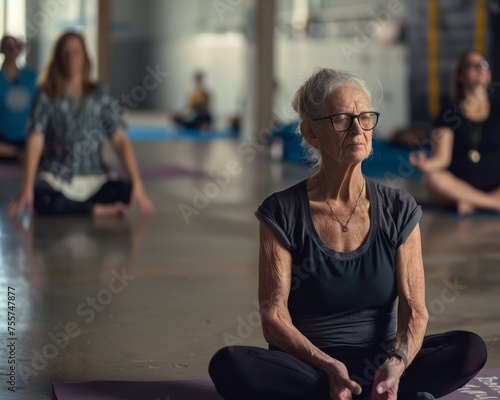 Senior woman practicing yoga meditation, embodying the grace of aging and the universality of wellness practices across life stages