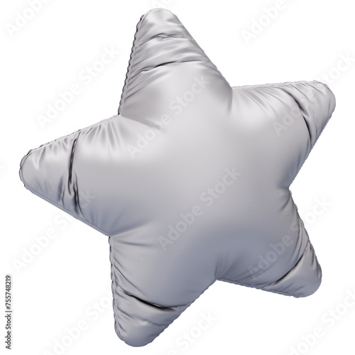 Inflatable silver star. Abstract  metallic 3d illustrations, transparent background with hight resolution. 