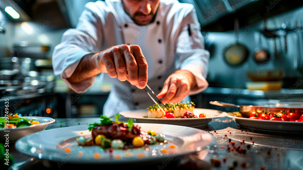 chef preparing food for a meal at restaurant kitchen chef preparing food for a meal at restaurant kitchen