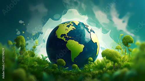 The green earth in the middle of the green forest represents nature, shows love for nature and protects the environment