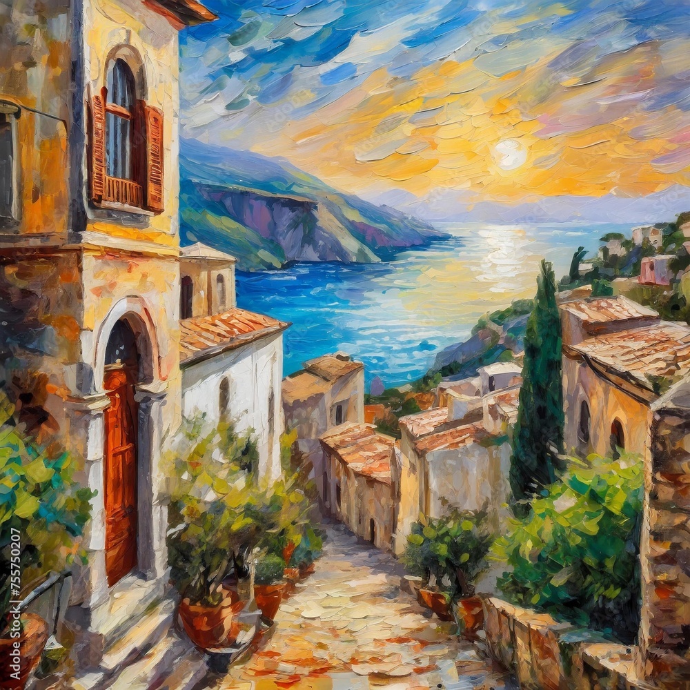 Fototapeta premium 유화로 그린 이탈리아 남부의 풍경