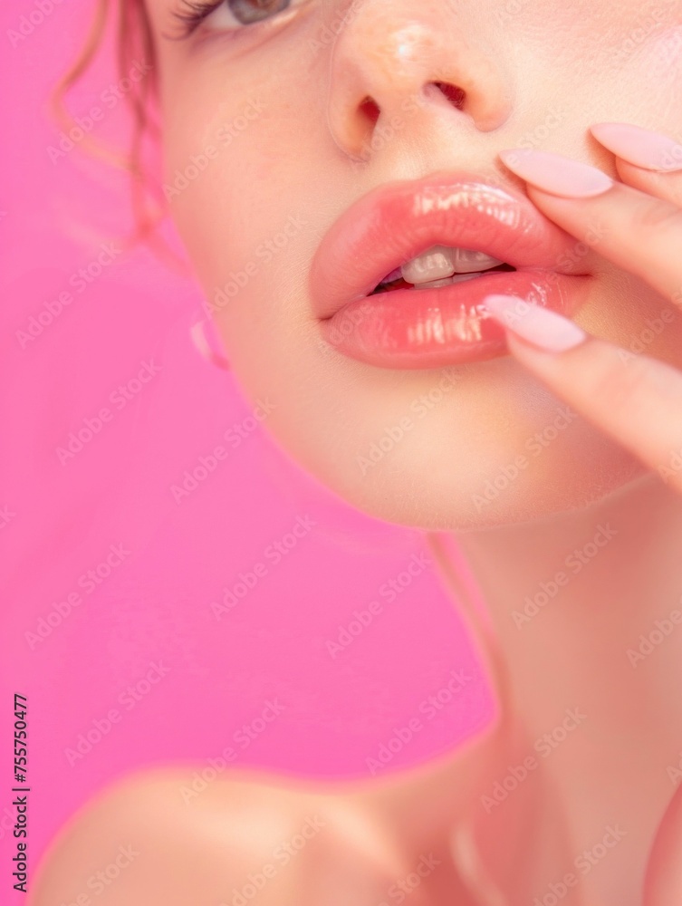 Elegant Beauty Gesture on Pink Background. Generative ai Elegant Beauty Gesture on Pink Background. Generative ai