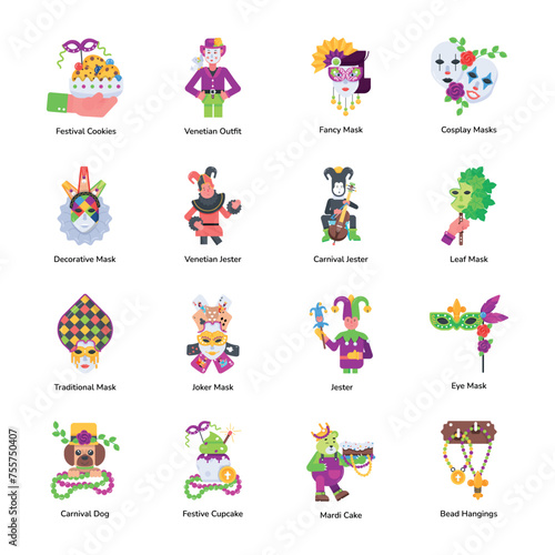 Collection of Shrove Tuesday Flat Icons   