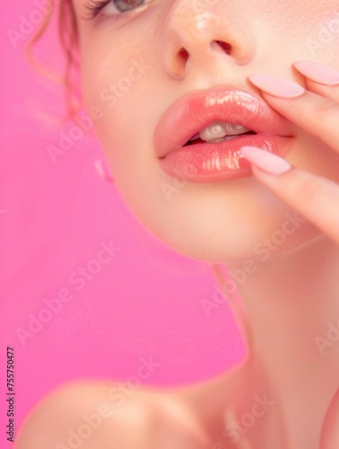 Elegant Beauty Gesture on Pink Background. Generative ai