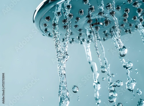 Refreshing Shower with Flowing Water Drops. Generative ai © Scrudje