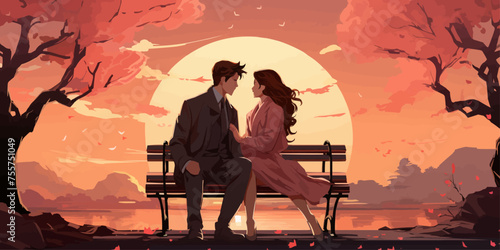Couple in love woman give a gift to man in sweet pastel free hand line drawing vector illustration in concepts cute kawaii anime cartoon