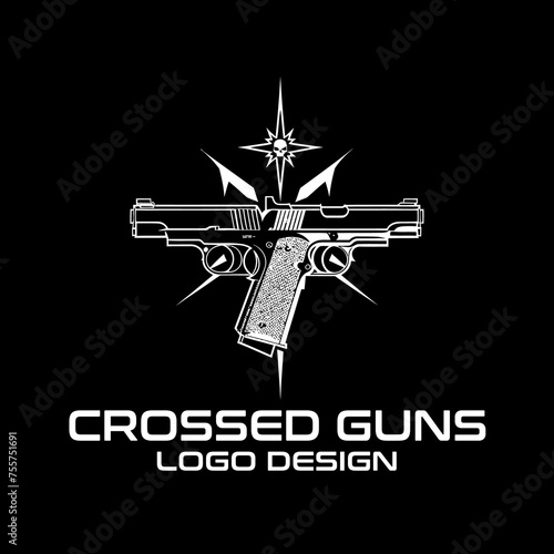 Crossed Guns Vector Logo Design