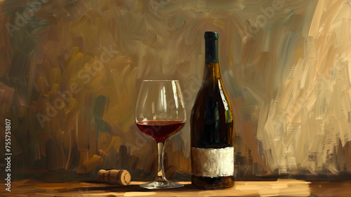 glass of red wine with bottle