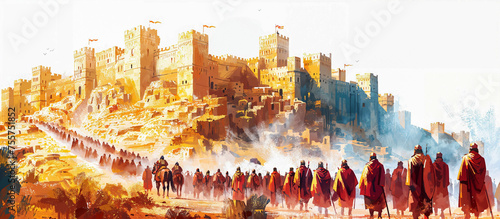 Artistic rendition of Joshua leading the Israelites around the walls of Jericho. photo