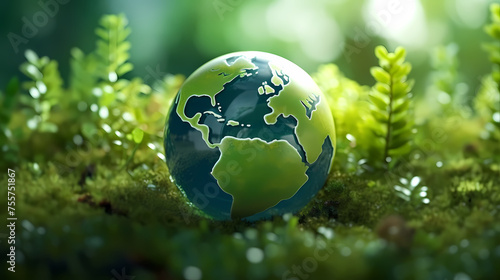 The green earth in the middle of the green forest represents nature, shows love for nature and protects the environment