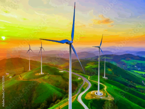 Beautiful Wind Turbines With Sunset In Thailand wind turbines in the Oiz Eolic Park