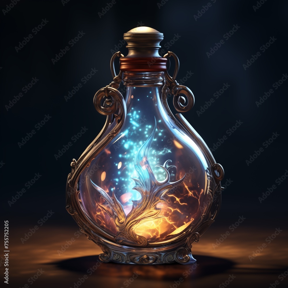 Colorful magic potions in bottle. Fantasy game cartoon style, icons for game Colorful magic potions in bottle. Fantasy game cartoon style, icons for game