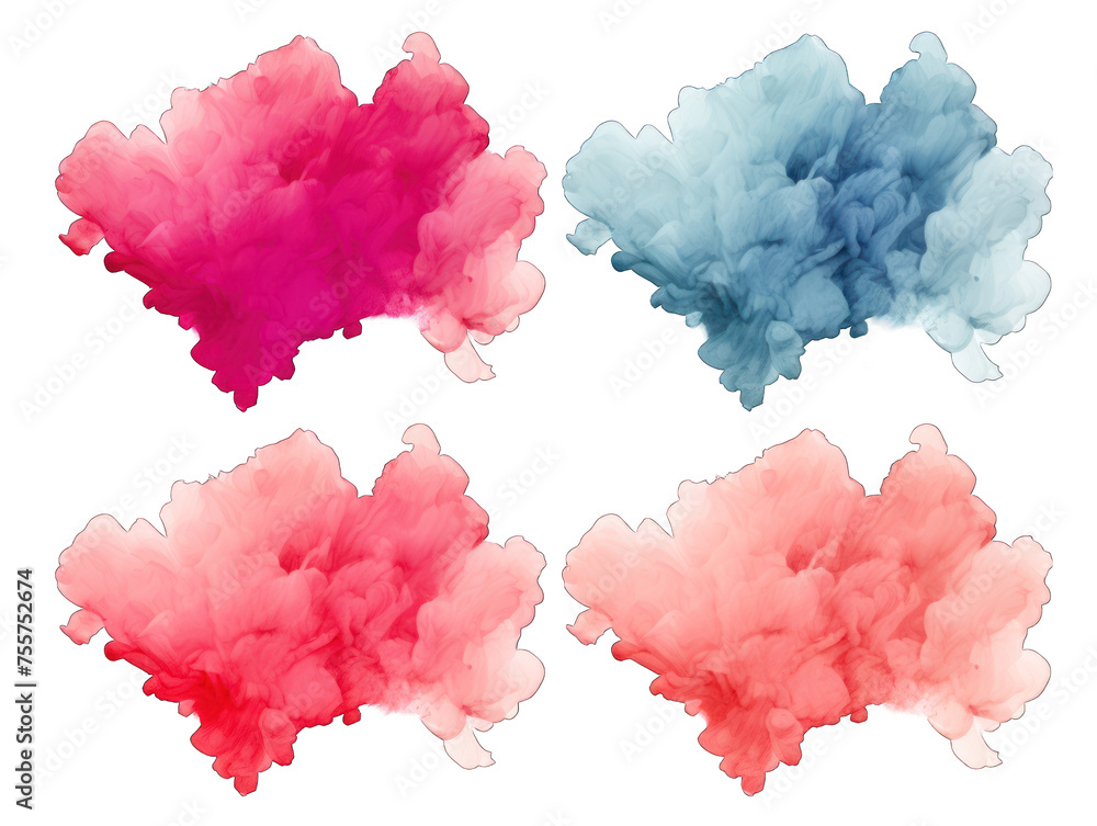 Set of coral paint color powder festival explosion burst isolated on transparent background, transparency image, removed background