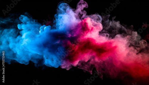Blue, red, pink abstract cloud of smoke pattern on a black isolated background © hdphotoai