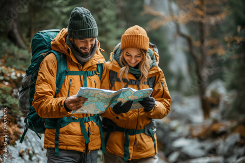 Hikers in the Forest with Map