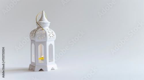 White lantern calm in a Ramadan setting, Ramadan celebration background with lots of empty space