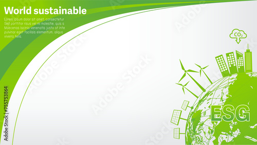ESG Banner for Environment, Society and Corporate Governance, Contributions to environmental and social issues, World sustainable development, Vector illustration