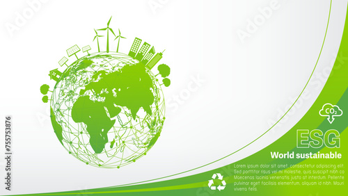 ESG Banner for Environment, Society and Corporate Governance, Contributions to environmental and social issues, World sustainable development, Vector illustration