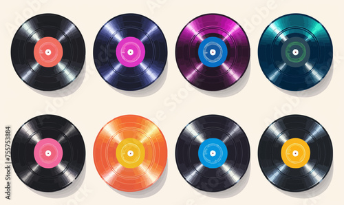 various color vinyl records set vector flat isolated vector style illustration