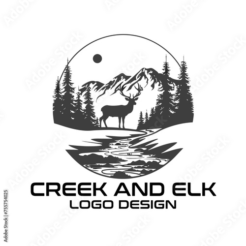 Creek And Elk Vector Logo Design